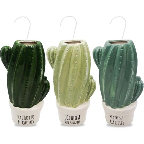 Set 3 Evaporatori d'acqua per termosifoni - mis. 8,5x4,5x17cm - Umidificatori termosifone a forma di CACTUS e gancio a S - Colore verde (1/5)