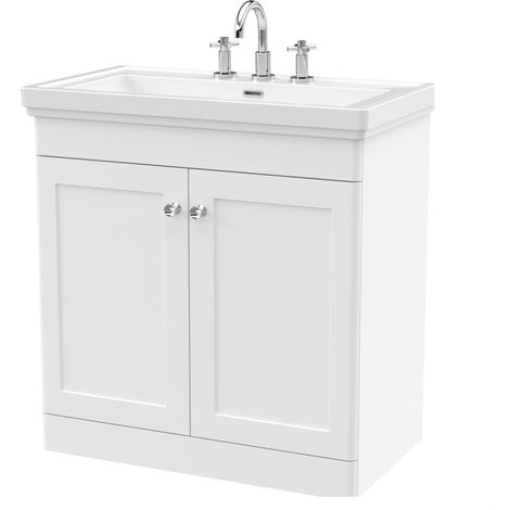 Swynnerton Traditional 2 Door Floor Standing Vanity Unit with Basin, Satin White, 800mm
