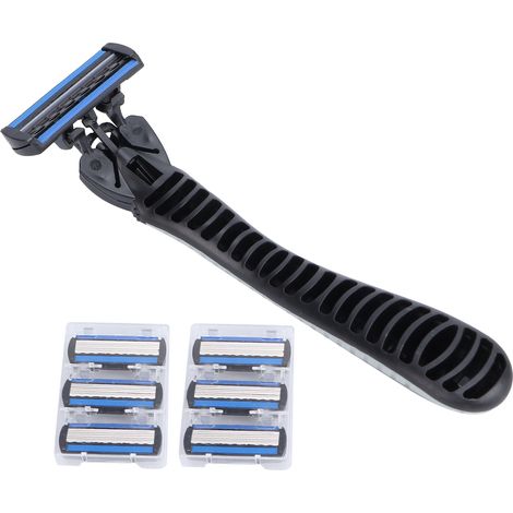Rasoir manuel pour homme, 6 lames, manche réutilisable, 6 recharges, argent et blanc. (1/5)