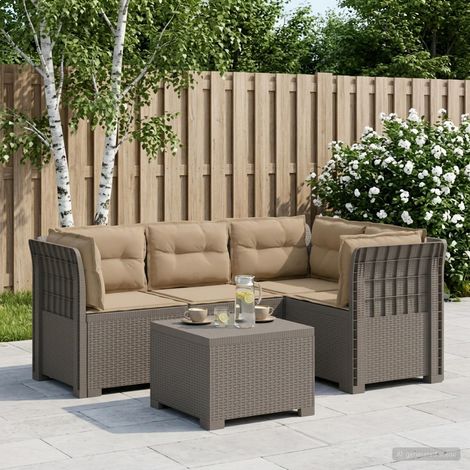 Canapé de Jardin Modulable 4 Places en PP Style Rotin avec Table et Coussins Gris - PANGIVO (1/5)