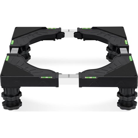 Socle Machine a Laver 4 Pieds Rembourrés, Support Machine à Laver Charge 200KG, Largeur Réglable de 40-62cm, Hauteur de 10-12.5cm Support Électroménager pour Machines à Laver, Noir (1/5)