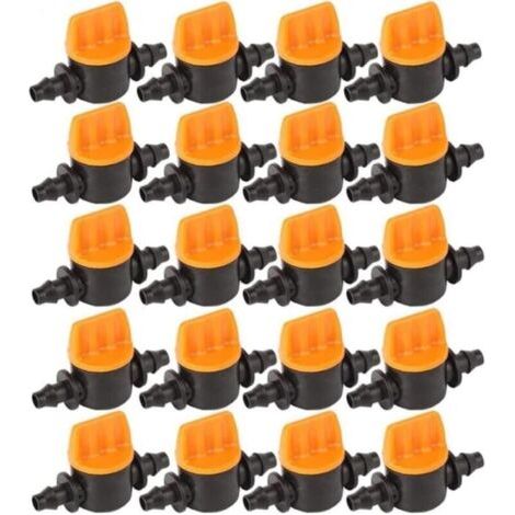 Pair 40 vannes pour tuyaux d'irrigation, vannes pour irrigation goutte à goutte avec vannes d'arrêt pour tuyaux d'irrigation cannelés (1/4)