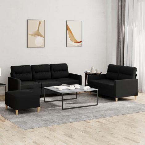 3-tlg. Sofagarnitur mit Kissen Schwarz Stoff (1/5)