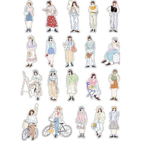 40 étiquettes adhésives personnage fille mignonnes décalcomanies décoratives pour bouteille ordinateur portable scrapbooking album journal Type 1 (1/5)