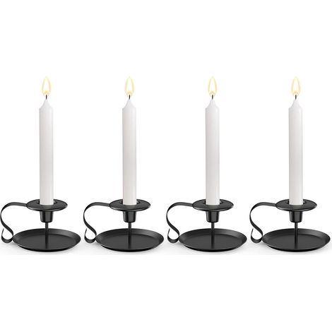 Bougeoir Noir Vintage 4 Pièces, Support Bougie en Fer Forgé avec Poignée et Plateau, Décoration de Table Rétro pour Saint-Valentin, Noël, Halloween, Mariage, Anniversaire (1/5)