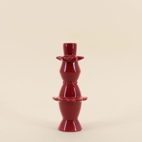 Bougeoir ceinturé en céramique bordeaux 23cm (1/5)