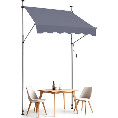 VEVOR Tenda da Terra Retrattile 150 x 120 cm Tenda Manuale con Manovella, Altezza Regolabile 218-310 cm Tenda da Sole per Balcone Esterno Resistente ai Raggi UV, per Terrazza/Balcone/Cortile, Grigio