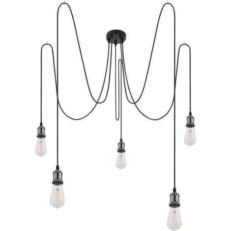 Lampada a sospensione oliver 5 luci metallo nero cavo in tessuto globo a31-5 (1/5)