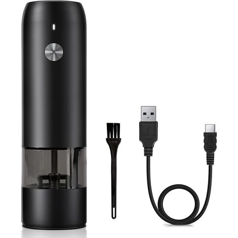 Moulin à poivre électrique, inox et plastique, noir, rechargeable (1/5)