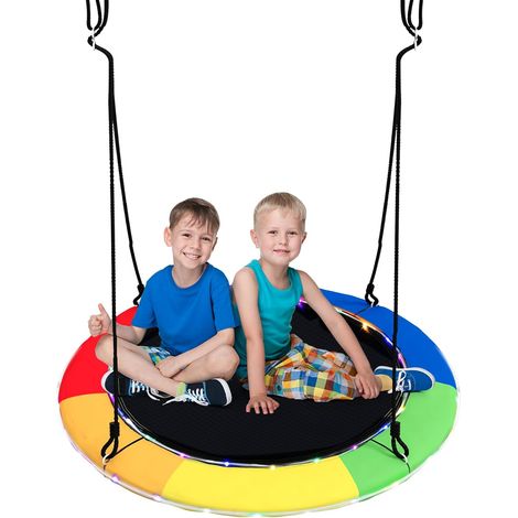 COSTWAY Ø100cm Nestschaukel bis 300kg, mit mehrfarbigen LED-Lichtern, 8 Lichtmodi, Outdoor & Indoor, Baumschaukel Hängeschaukel Kinder ab 3 Jahren , Bunt (1/5)