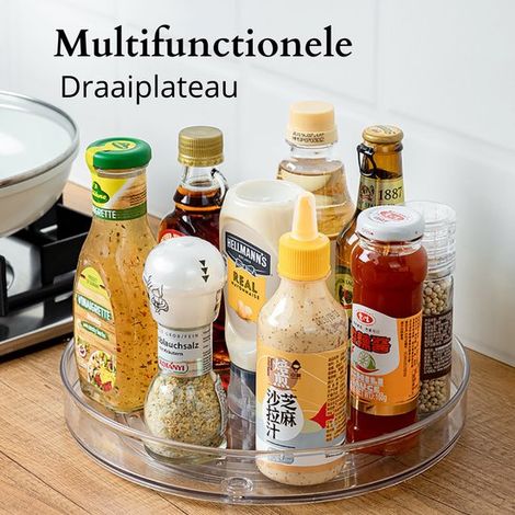 Étagère de rangement rotative multifonctionnelle transparente en PET pour la cuisine, support à maquillage pivotant à 360°, plateau tournant Lazy Susan (1/5)