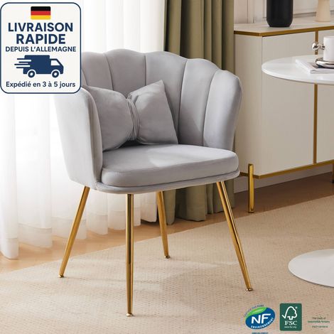 Chaises de salle à manger, fauteuil, avec coussins papillon, pieds en métal, moderne, velours - Gris, 1 pièce. (1/5)
