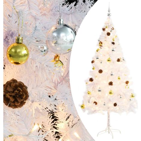 Künstlicher Weihnachtsbaum mit Beleuchtung & Kugeln Weiß 180 cm