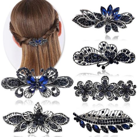 6 Pices Franais Vintage Cheveux Barrettes, Barrettes Cheveux Cristal Rtro Franais Pingles Cheveux Fermoir Mtal Bronze Roses Plumes Pinces Cheve (1/5)