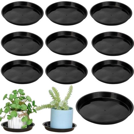 Soucoupes pour pots de fleurs lot de 10 - coupelles rondes 14 x 1,9 cm, noires (1/5)