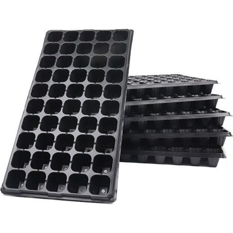 Plateaux de Semis 50 Alvéoles avec Couvercle Transparent et Bac de Collecte – Pour Culture Intérieure de Graines (Noir, Lot de 6) (1/3)