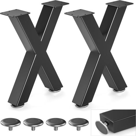 Lot de 2 pieds 40 x 30 cmde table en métal noir Robustes Pour table basse, table à manger, bureau Forme de X