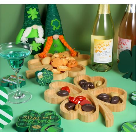 Plateau Bambou Trèfle à 4 Feuilles Lot de 2 23x28cm Rangement Bonbons Noix Fruits Secs Apéritif Décoration Table Fête Saint Patrick (1/4)