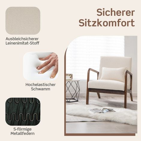 Wohnzimmer loungesessel gepolstert holzarmlehnen beige
