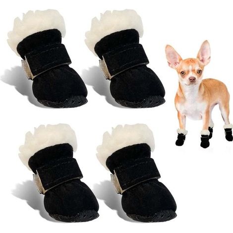 Bottes d'hiver chaudes et antidérapantes Irovami Pet pour chiens de petite et moyenne taille, chaussures d'extérieur noires, lot de 4 (1/3)