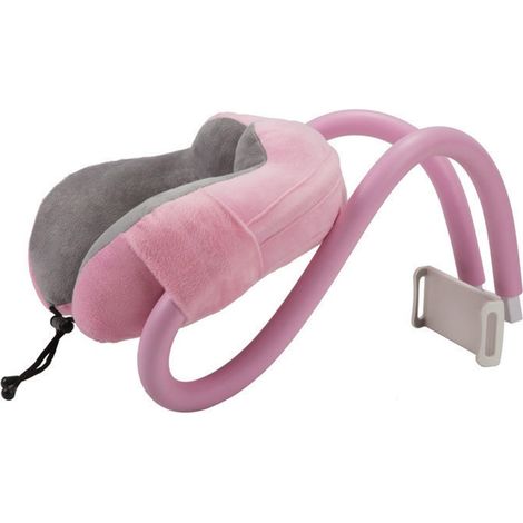Appui-tête téléphone en forme de U avec support paresseux pour smartphone, voyage, bureau, rose clair, taille unique (1/5)