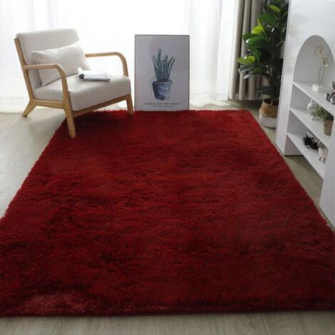 Tapis de salon à poils longs – Moderne et moelleux courts Antidérapant Bordeaux cm x 80 160 (1/4)