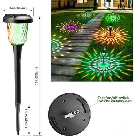 (Lot de 2 - Version améliorée multicolore) Lampes solaires d'extérieur - Nouvelles lampes de jardin étanches - Éclairage LED décoratif pour allées, terrasses et patios - Compatibles avec les jardins, (1/5)
