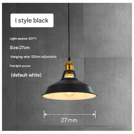 Lustre vintage en métal style industriel Edison, luminaire de plafond simple, style nordique, avec abat-jour en métal, câble réglable, diamètre 27 cm (1/5)