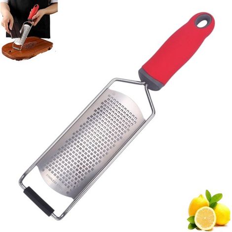 Râpe à fromage - Râpe - Râpe de cuisine - Ustensile de cuisine - Avec couvercle en plastique - Rouge - Grande - 30 x 6,4 cm - Râpe manuelle - Convient pour les légumes, les fruits durs, les citrons, l (1/5)