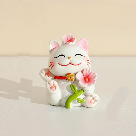 Mini resina del fumetto della bambola del gatto della fortuna Decorazione della torta Fiore Gattino Ornamento Fiaba Decorazione dell'auto da giardino-4pz (1/5)