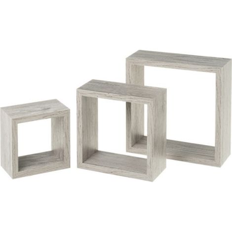 Set de 3 Étagères Murales Carrées en Bois Gris - 25X25X9cm (1/4)
