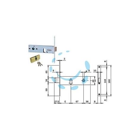 SERRATURA DA INFILARE PER FASCE CATENACCIO E SCROCCO MM.44 H 704 - mm.60 - frontale mm.20 (704602S)