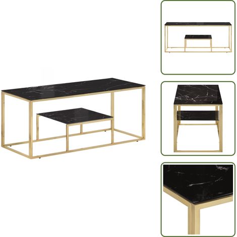 The Living Store Couchtisch Golden Edelstahl und Hartglas - Esszimmertisch - Couchtisch - Wohnzimmereinrichtung - Glastisch - Metalltisch (1/5)