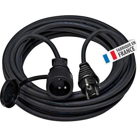 1 Rallonge IP44 H07RN-F, Prise à clapet étanche, Câble 10m, Usage chantier