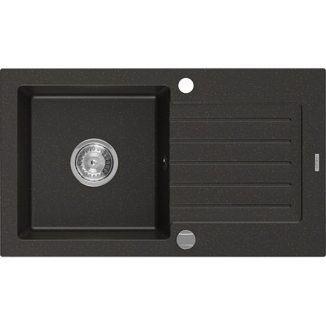 Mexen Pablo évier en granit à 1 cuve avec égouttoir 752 x 436 mm, Noir/Or métallique - 6510751010-75 (1/5)