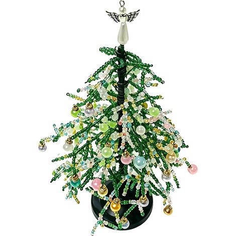 Kit de sapin de Noël en perles à faire soi-même - Perles de cristal de couleurs assorties (11 x 6 pouces), cadre en métal, ange décoratif, activité ma (1/2)