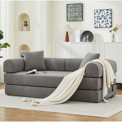 Sofá cama de 3 plazas, 200x90x75 cm, convertible, tejido de pana, gris (1/5)