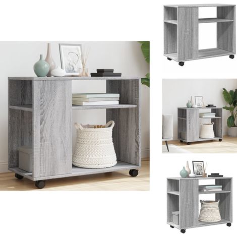 Table d'appoint avec roues sonoma gris bois d'ingénierie - Table D'appoint - Tables D'appoint - Table D'appoint Sur Roulettes - Table D'appoint Avec Rangement (1/5)