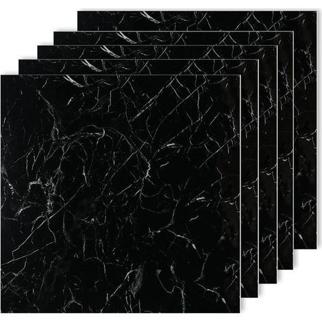 Panneaux muraux autocollants PVC - DOK - Lot de 10 - 30x30 cm - Design marbré noir - Imperméable (1/5)