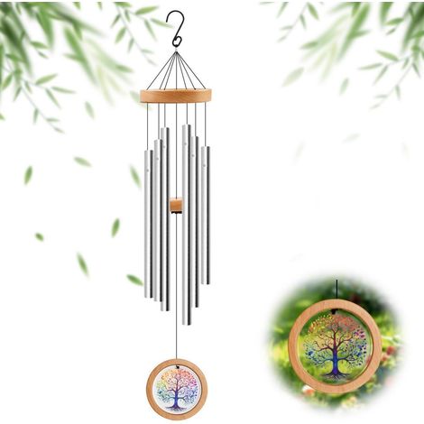 Windspiel Garten 82cm mit 6 Aluminiumröhren und Holzdekor, verstellbar