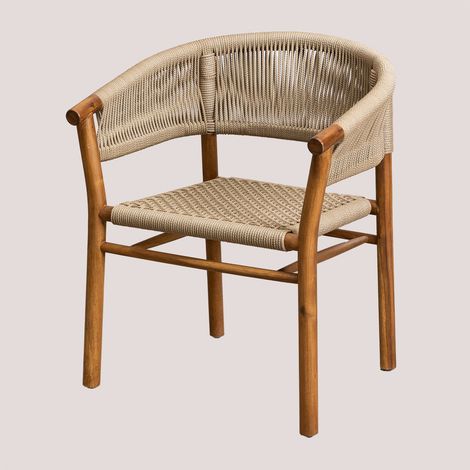 SKLUM 2er-Pack Tenay Classic Gartenstühle mit Armlehnen aus Akazienholz und geflochtenem Seil Braun Weizen