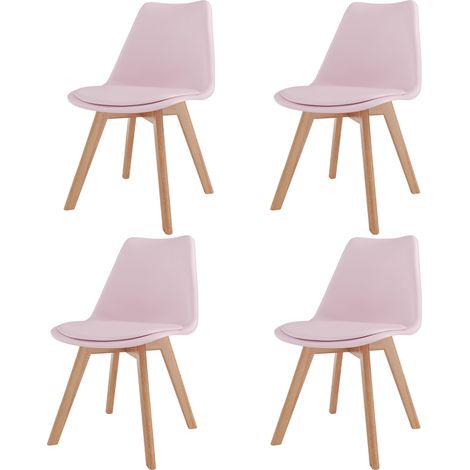 Set Di 4 Sedie Per Sala Da Pranzo Ufficio Con Gambe In Faggio Legno Massello Massiccio Stile Nordico Scandinavo Comoda Seduta Imbottita Ideale Per Soggiorno Sala Riunione (Rosa) (1/5)