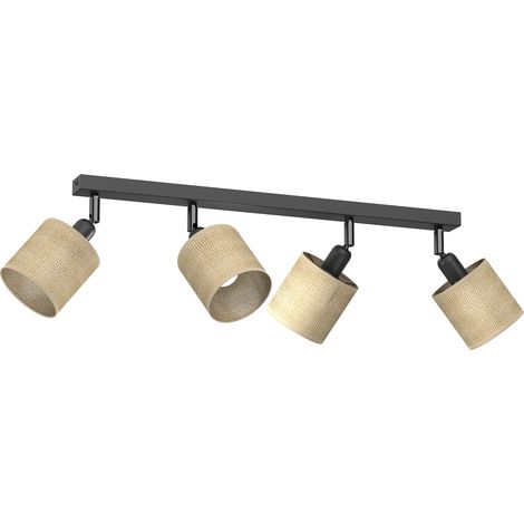 Plafonnier barre noir/crème 4 spots E27 Jute Luminex