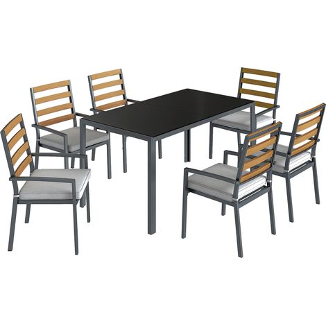 Pezzi Set da Pranzo da Giardino con Tavolo e 6 Sedie Struttura in Acciaio Nero (1/5)
