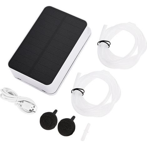 DEWIN Pompe à air à énergie Solaire Pompe à air pour Aquarium Bassin de Jardin Volume d'air 0,3 L/Min Panneau Solaire 5 V 1,45 W Taille 13 x 8 x 4,2 cm (1/5)
