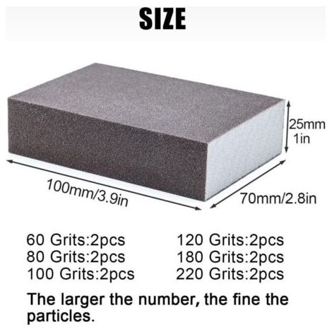 12pcs Éponge de ponçage, Cales à poncer kit Polissage Grain 60/80/100/120/180/220 spécifications lavables et réutilisables (1/3)