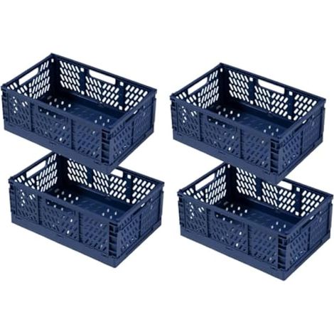 4 Caisse Pliable Plastique, Empilable Cagettes avec Poignée - Panier Rangement pour Chambre à Coucher, Bureau, Cuisine (Bleu, 30×20×12cm) (1/4)