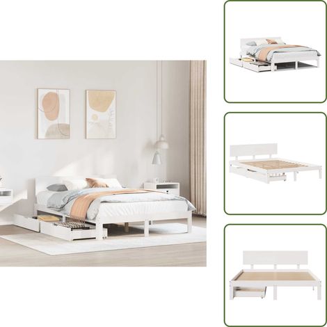 Cadre de lit avec tiroirs sans matelas blanc 140x200 cm - Cadre De Lit - Cadres De Lit - Sommier - Meuble De Chambre À Coucher (1/5)