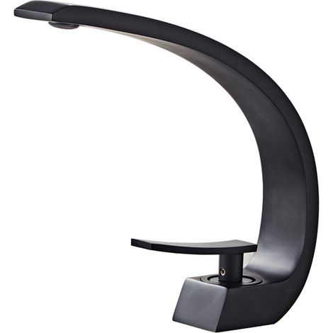 Rubinetto per lavabo interamente in rame con acqua calda e fredda, colore oro, stile moderno e minimalista, per mobiletto sottolavabo, nero, tubo flessibile, 21 x 19 cm, nero (1/5)