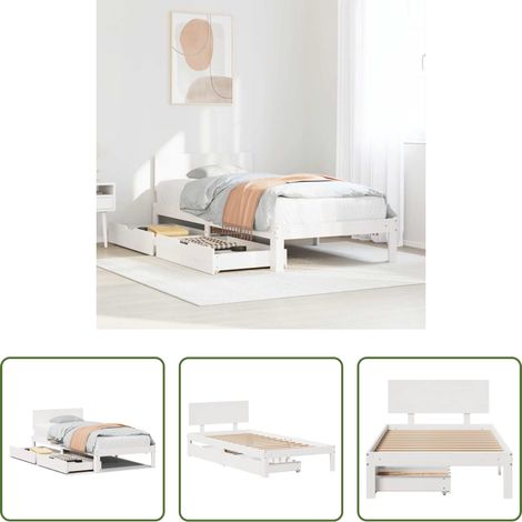 vidaXL Cadre de lit - Cadre de lit avec tiroirs sans matelas blanc 90x200 cm (1/5)